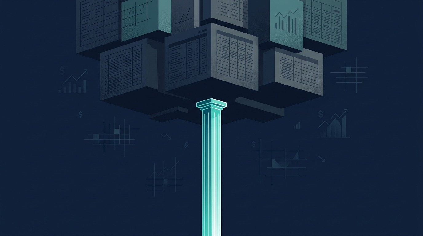 Spreadsheet blocks balanced on a single illuminated support