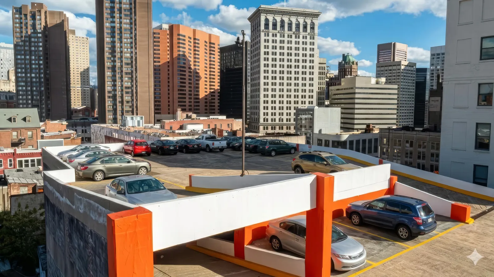 A parking facility in a city center